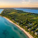 Traverse City Michigan lakefront vacation rental market with Grand Traverse Bay and wine country