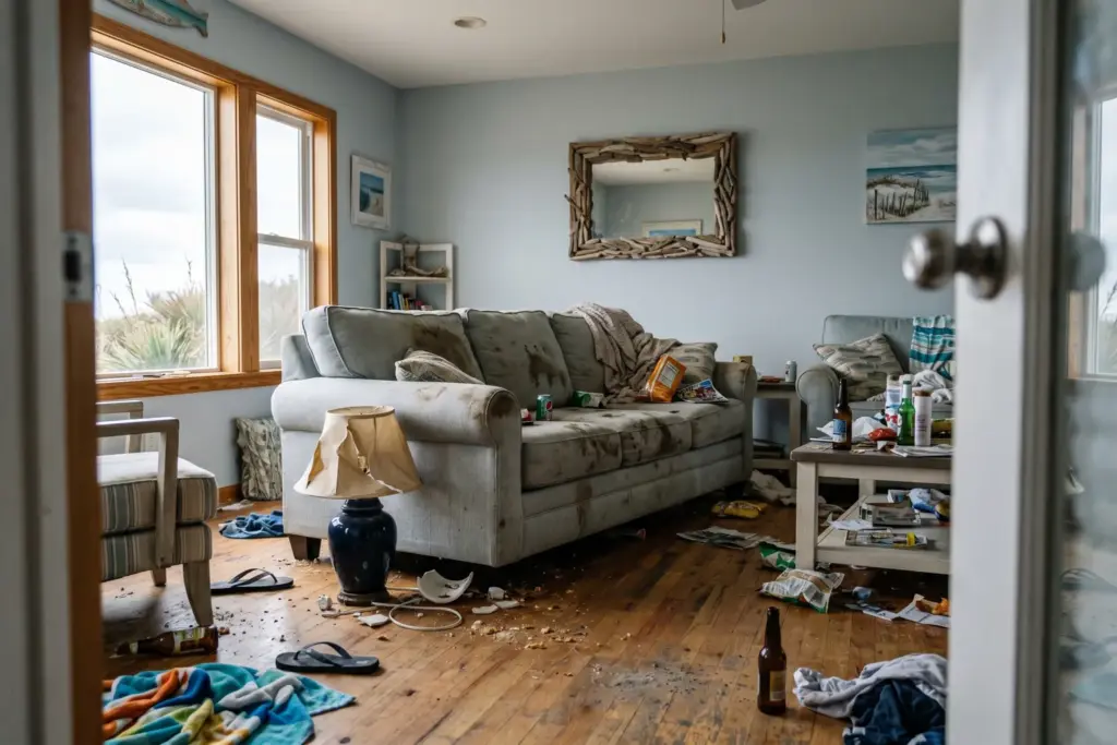 Vacation rental property showing damage that would fall under Vrbo host protection policy claims