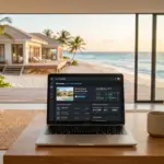 VRBO Premier Host badge displayed on a vacation rental host dashboard with a beach property in the background