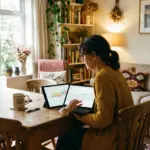 Airbnb host reviewing a booking calendar on a tablet, adapting to shrinking booking windows in 2026