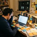 Host looking at Airbnb search rankings on laptop screen, frustrated with algorithm visibility