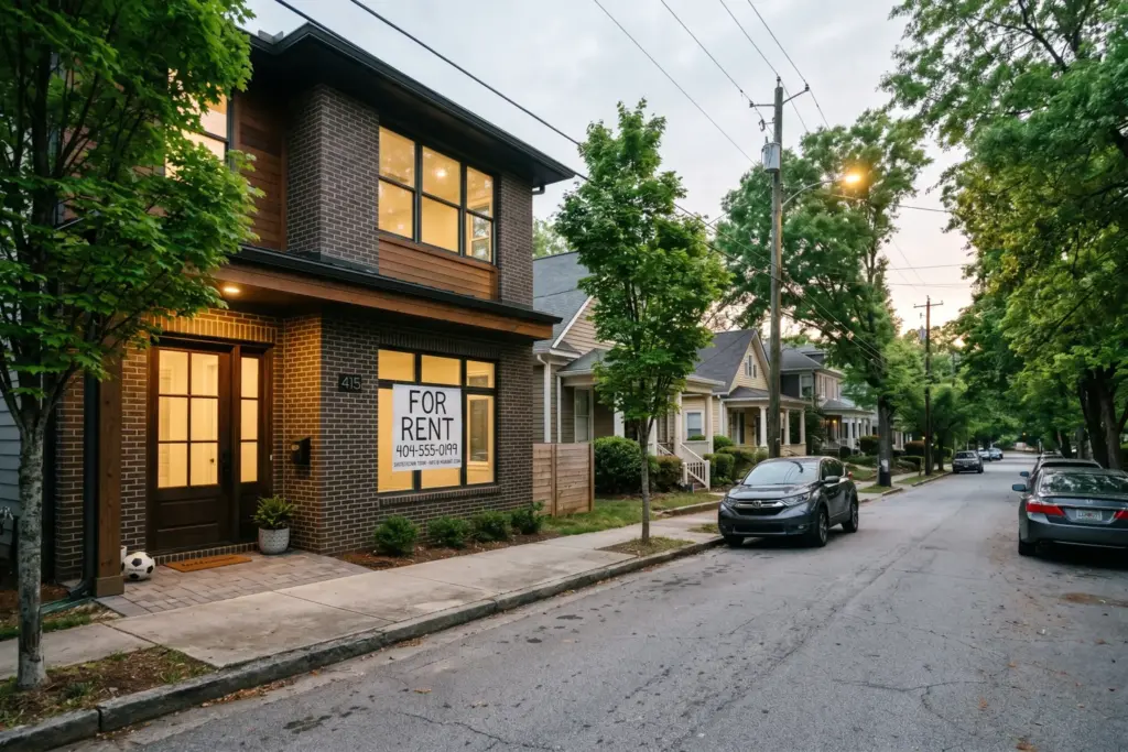 Empty home with Airbnb hosting sign in World Cup host city neighborhood