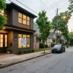 Empty home with Airbnb hosting sign in World Cup host city neighborhood