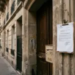 European apartment building with enforcement notice representing EU STR platform compliance crackdown 2026