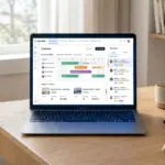 Laptop showing property management software dashboard for STR hosts