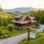 Mountain vacation rental cabin with for sale sign representing the decision to sell an Airbnb investment property