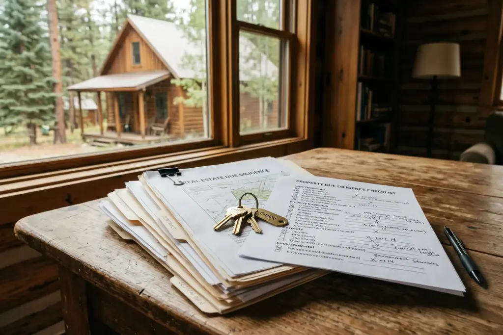 Real estate documents and house keys on a table representing STR due diligence checklist for vacation rental buyers