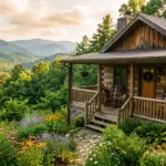 Smoky Mountain vacation rental cabin porch with mountain views summer 2026