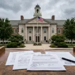 City hall building with STR permit documents representing regulatory risk for short-term rental investors in 2026