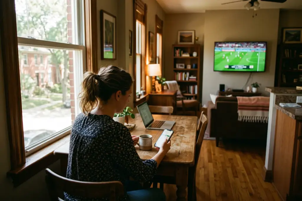 An STR host checking their phone on World Cup opening day 2026 in their vacation rental