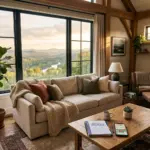 Cozy short-term rental living room with warm natural light representing successful STR investment