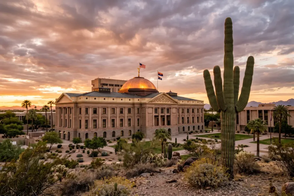 Arizona State Capitol building representing the new STR occupancy limits and license suspension law HB 2429