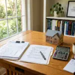 IRS tax forms and calculator on desk representing capital gains tax when selling an Airbnb property