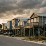 Florida coastal beach houses elevated on stilts showing hurricane exposure and insurance risk for short-term rental investors