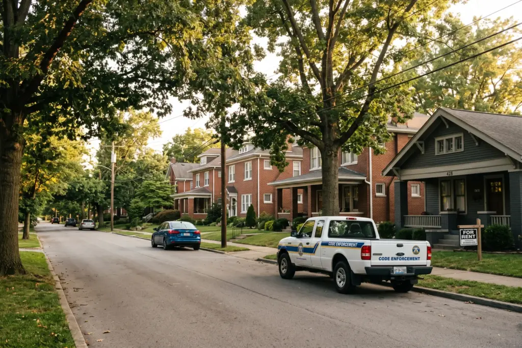 Residential street in Lexington Kentucky after STR license enforcement reduced market inventory by 39%