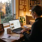 Person reviewing short-term rental portfolio properties on laptop at home, planning how to build an Airbnb portfolio while working full time