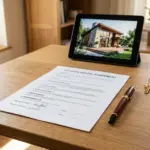 A short-term rental lease agreement document with house keys and a pen on a desk