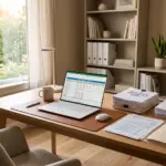 Tax documents and laptop showing STR bonus depreciation calculations for 2026