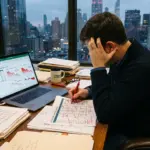 Investor reviewing STR cash flow spreadsheet with declining numbers