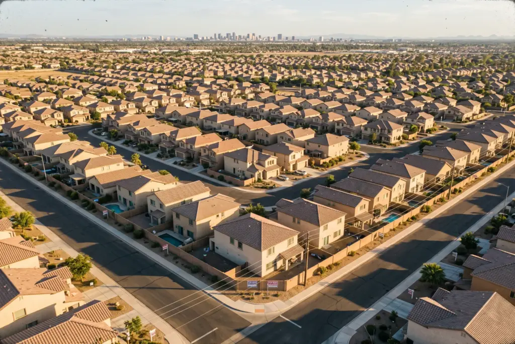 Dense vacation rental neighborhood illustrating STR market saturation in 2026