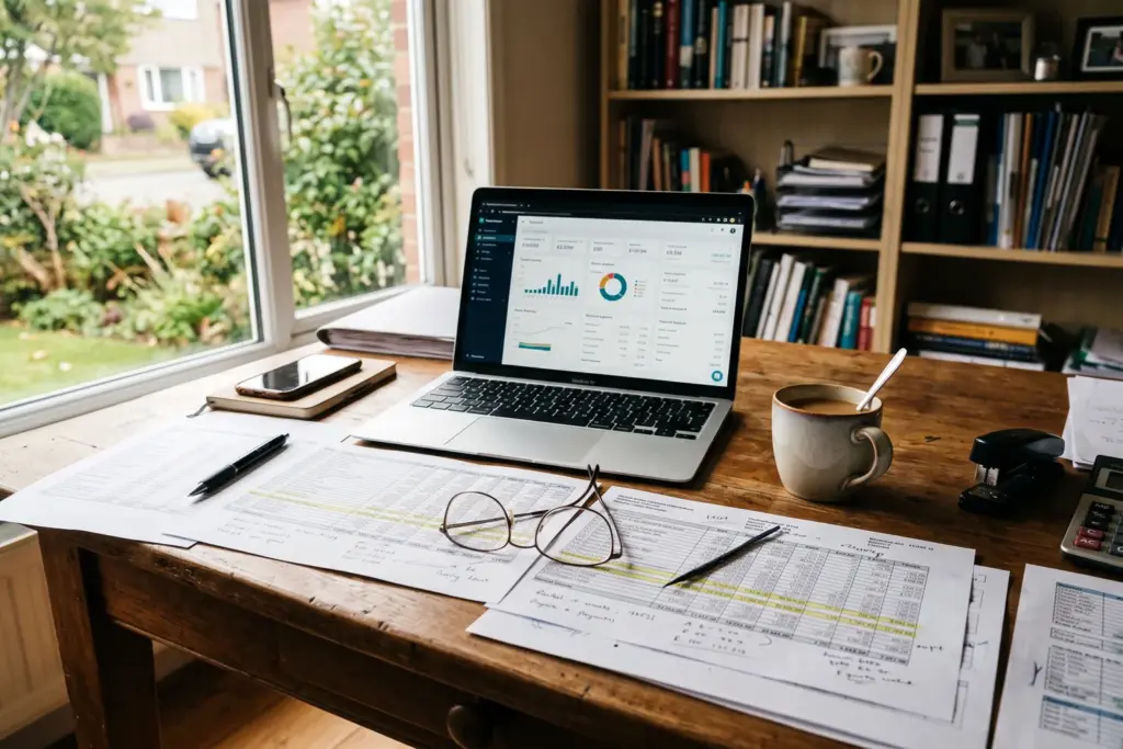 Airbnb host reviewing payout breakdown documents showing platform fee deductions