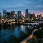 Austin Texas downtown skyline at dusk reflecting STR license display enforcement mandate