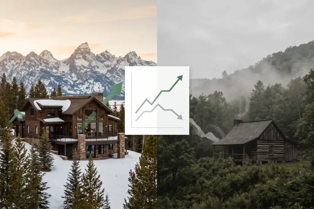Comparison of Jackson Hole and Gatlinburg vacation rental property appreciation trends 2026