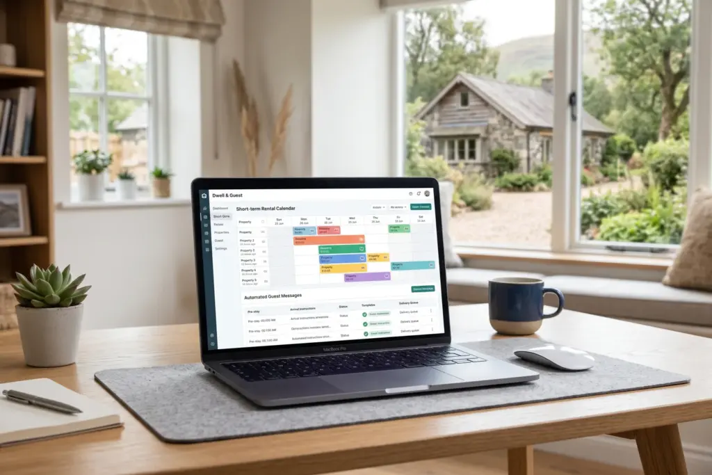 Hospitable property management software dashboard on laptop for short-term rental hosts