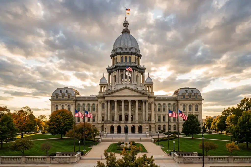 Illinois State Capitol building representing the new SB 3019 marketplace facilitator tax law for Airbnb and VRBO hosts