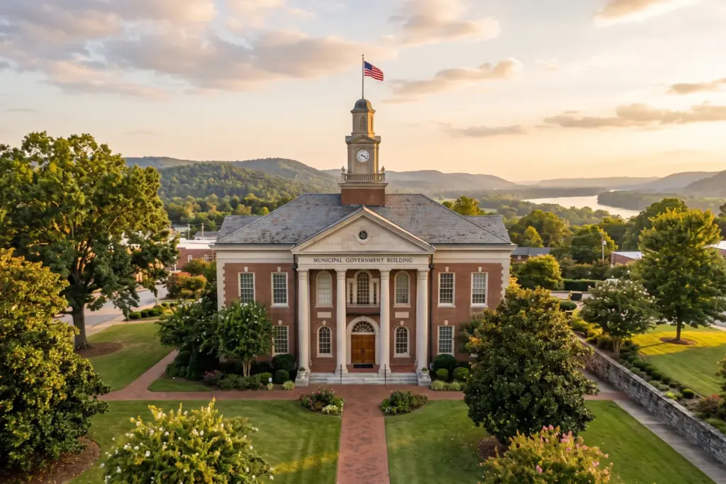 Muscle Shoals Alabama city hall government building representing the new short-term rental ordinance 2026