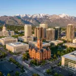 Salt Lake City downtown skyline with Wasatch Mountains representing the new 200-night STR cap ordinance