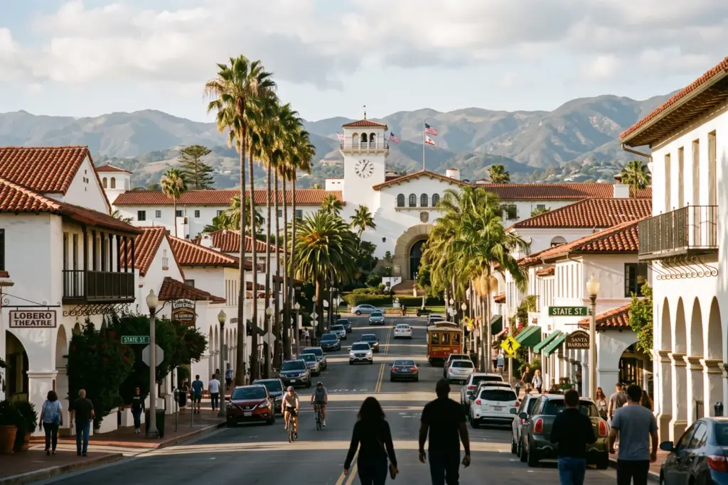 Downtown Santa Barbara California red tile rooftops Spanish colonial architecture STR registration deadline