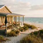 Beach vacation rental property in late summer light showing the seasonal transition from peak to off-season