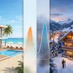 Monthly revenue curves comparing beach, ski, lake, and urban STR markets showing seasonal patterns for 2026 investors
