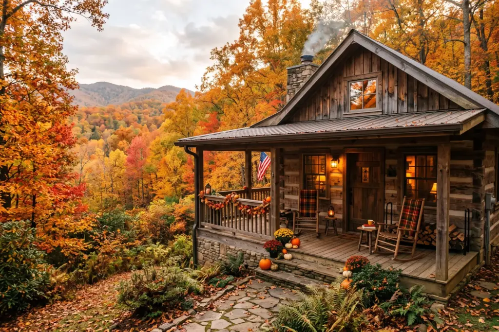 Mountain cabin with autumn foliage -- Q4 STR pricing strategy for Airbnb hosts