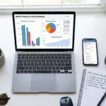 Laptop showing rental property financial dashboard with accounting software for Airbnb hosts