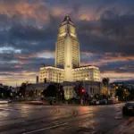 Los Angeles City Hall representing California SB 346 short-term rental enforcement 2026