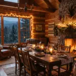 Cozy mountain cabin interior with fireplace and holiday decorations for first-year STR investors