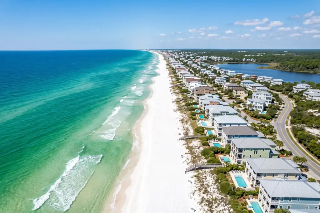 Florida Gulf Coast beach vacation rental market aerial view