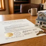Mortgage document and house key representing owner-occupancy covenant risks for Airbnb hosts