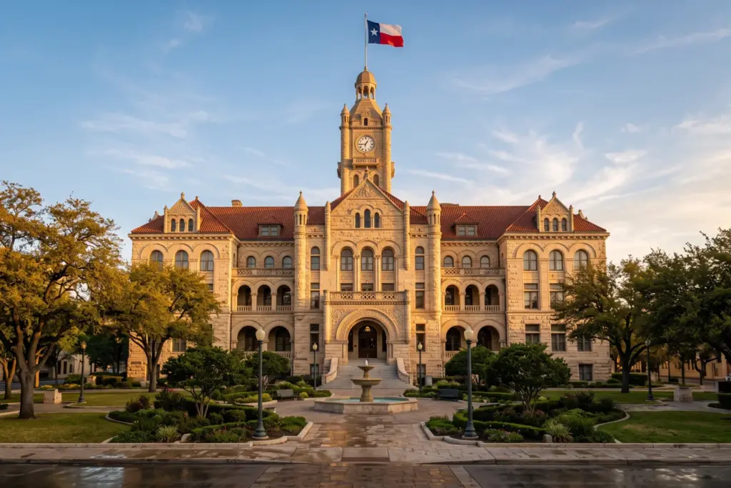 San Antonio City Hall at golden hour, representing the city STR permit fee increase in the FY2027 budget