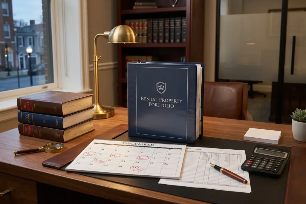IRS tax documents and calendar representing STR personal use rules and Section 280A