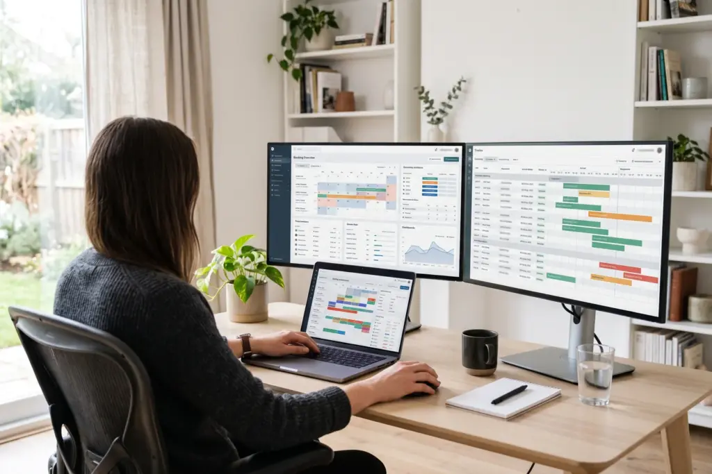 Multi-property STR host managing channel manager dashboard across multiple screens