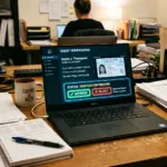 Laptop showing guest verification screening dashboard for short-term rental hosts