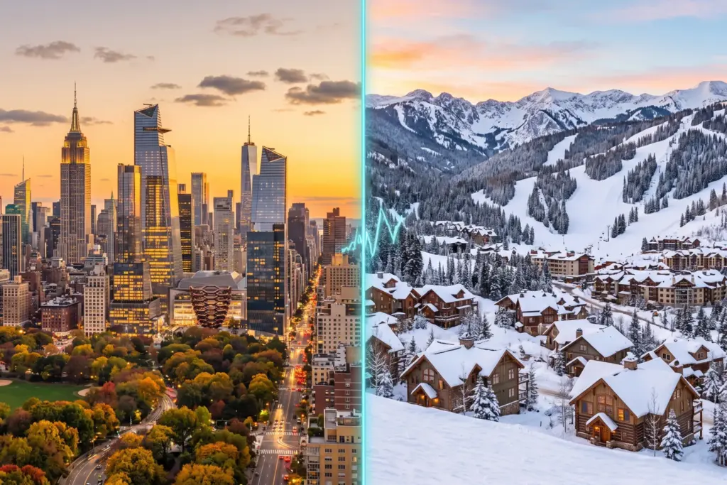 US map showing STR market occupancy levels entering Q4 2026 with New York and ski resort markets highlighted