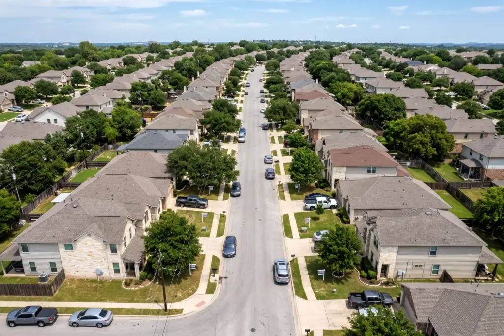 Aerial view of suburban housing market representing STR investment markets in 2026 that underperformed investor expectations