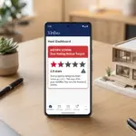 Vrbo host dashboard with star rating warning notification on smartphone screen